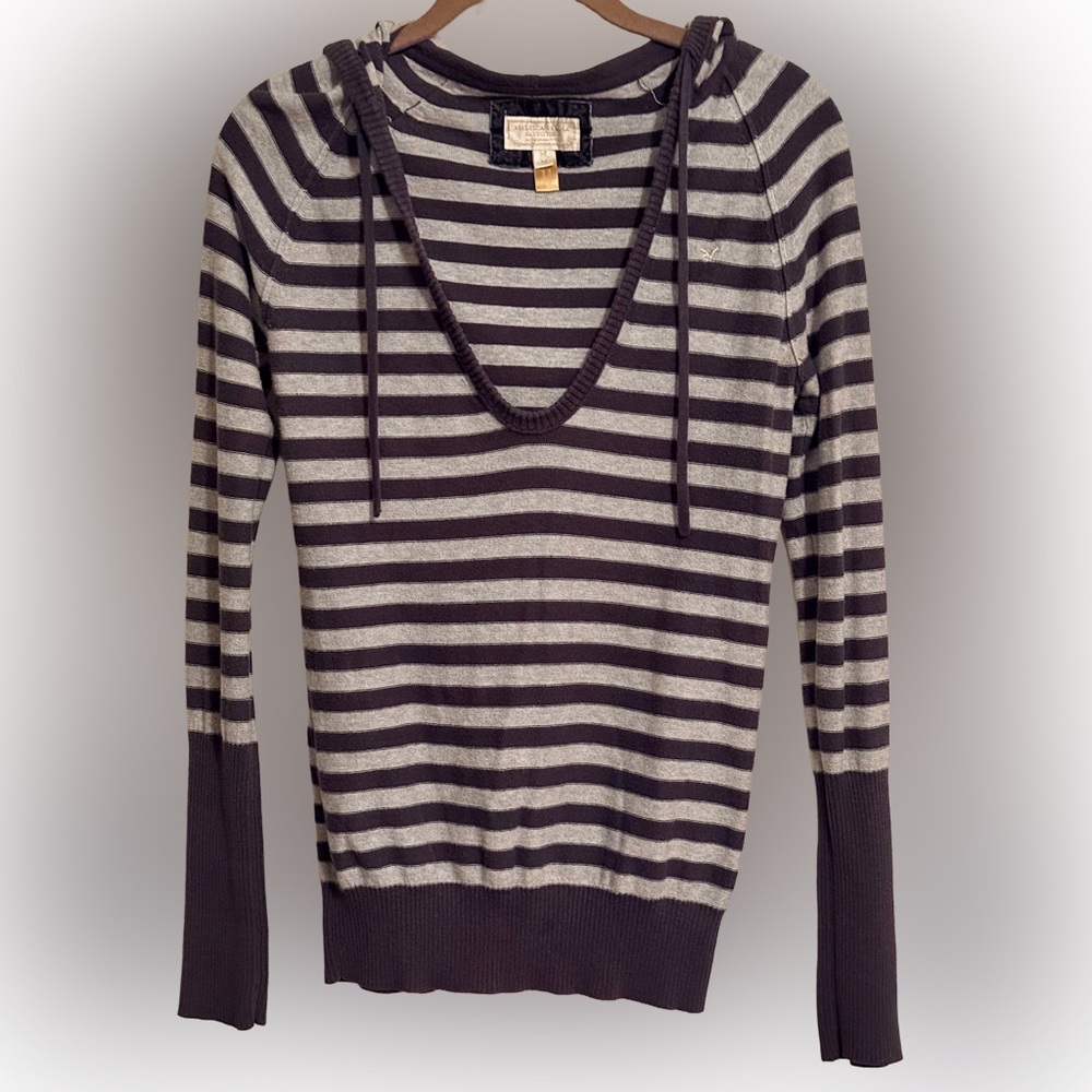 American Eagle Y2K Striped Hoodie Sweater